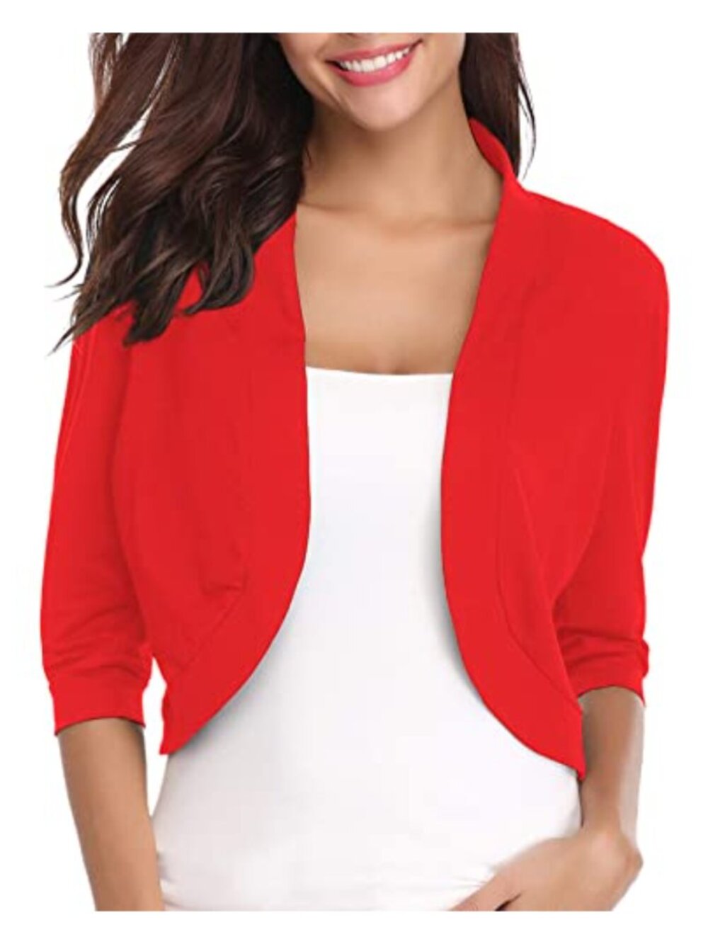 3/4 Sleeve Open Front Bolero Shrug Cropped Cardigan Knit Sweater Jacket